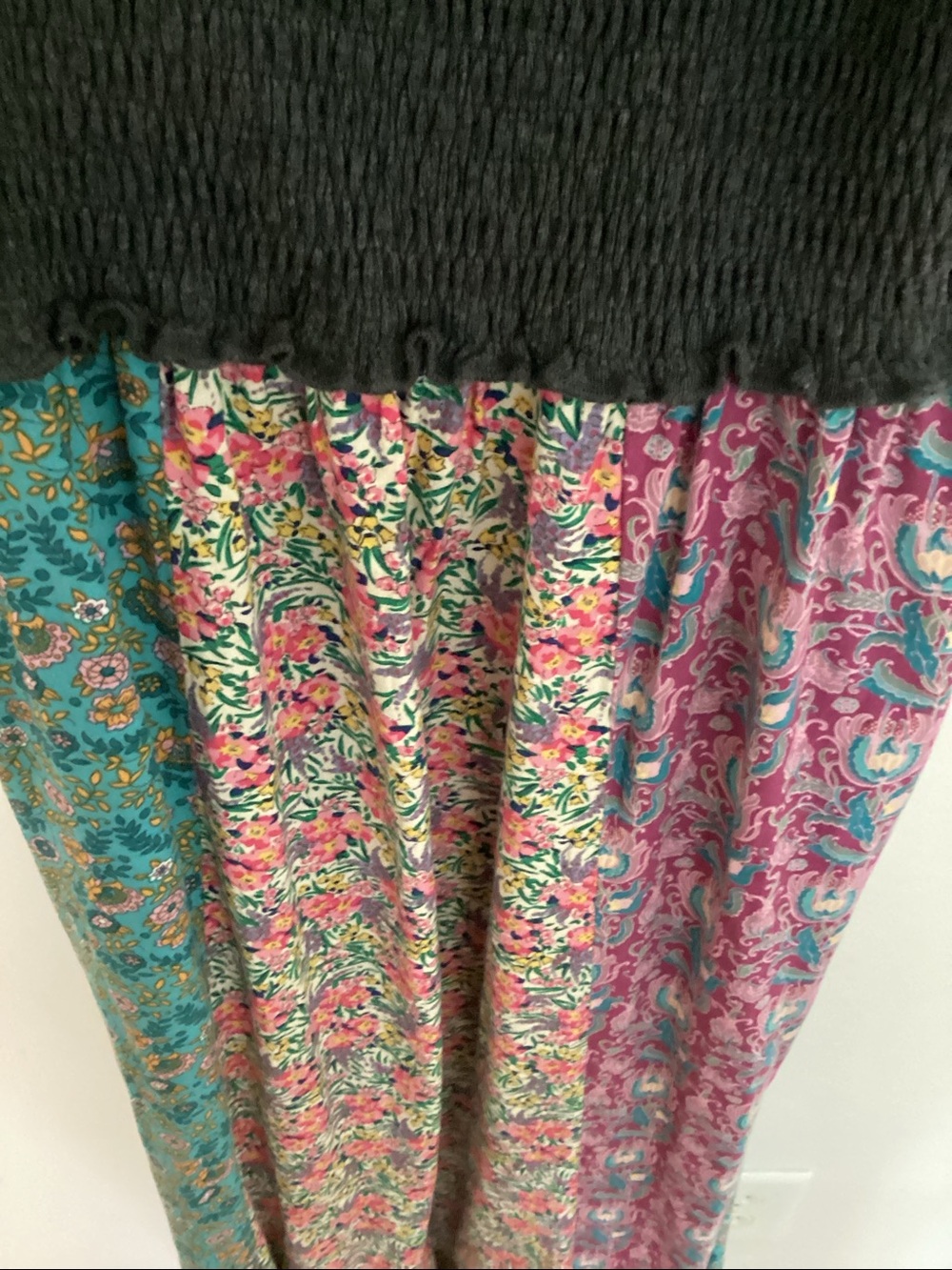 NATURAL LIFE Black Smocked Maxi Dress with Multicolor Floral Skirt - Picture 3 of 3